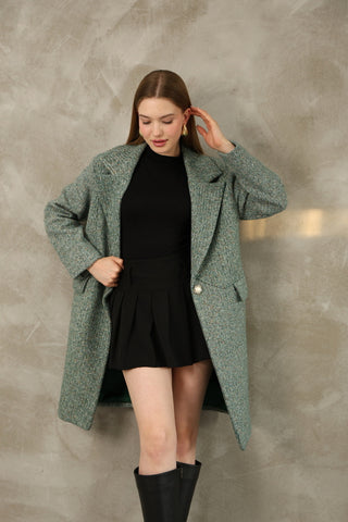 Oversize Simli Astarlı Kaşe Kaban