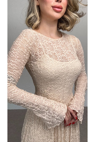 Loren Dantel Elbise - Bej - K1002