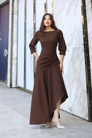 Eteği Yırtmaçlı Fırfırlı Uzun Boy Özel Gün Düğün Nişan Mezuniyet Kadın Elbise