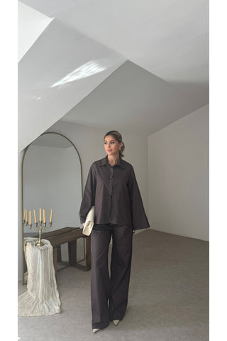Oversize Düğme Detaylı Takım - Kahverengi - EU2170