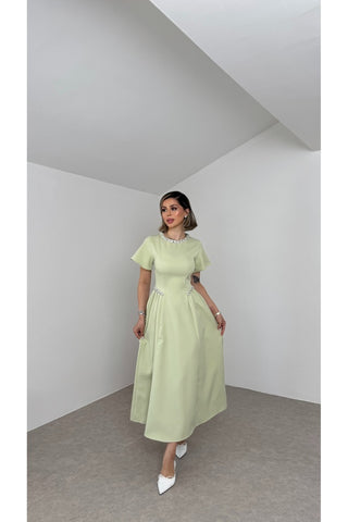 Amour Taş Detaylı Elbise - Yeşil - EU3220