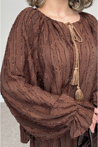 Oversize Bluz Ve Etek Takım-Kahverengi-EU2164
