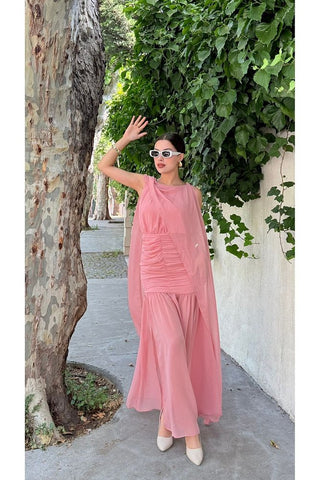 Pelerinli Eteği Şifon Astarlı Özel Gün Mezuniyet Düğün Kına Nişan Kadın Elbise