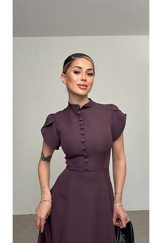 Düğmeli Midi Elbise - Siyah - EU3201