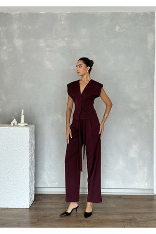 Kolsuz Kuplu Yelek Pantolon Günlük Şık Özel Gün Kadın Takım