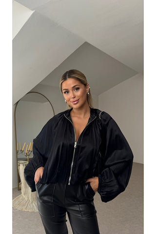 Saten Bomber Ceket - Siyah - EU8095