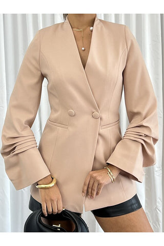 Kolu Büzgü Detaylı Astarlı Kadın Orta Boy Günlük Özel Gün Blazer Ceket