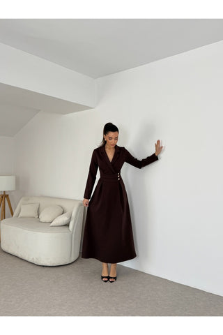 Kruvaze yaka uzun boy elbise