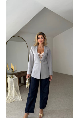 Fletolu Astarlı Slim Blazer Ceket - Gri - EU8063