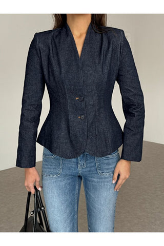 Denim Çift Düğmeli Ceket
