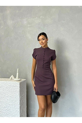 Puff Omuz Mini Amelia Elbise-Mor-EU3154