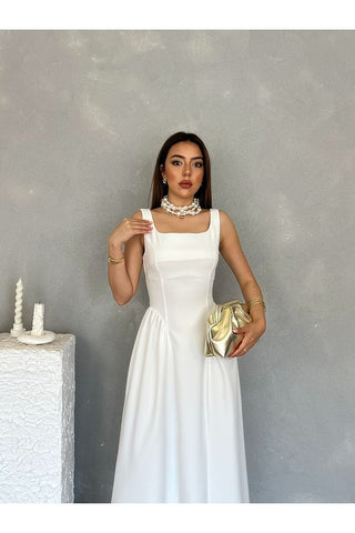 Kare Yaka Uzun Boy Günlük Özel Gün Kadın Elbise