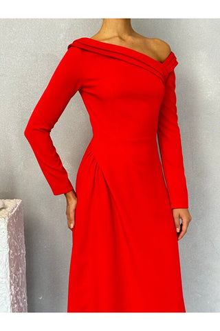Kayık Yaka Omuz Detaylı Uzun Özel Gün Günlük Leonora Kadın Elbise