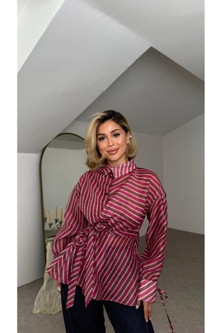 Kruvaze Tül Gömlek - Pembe - EU5235