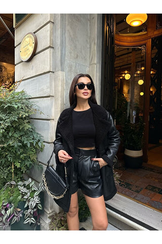 Torba Cepli Oversize Kürklü Kaban
