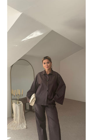 Oversize Düğme Detaylı Takım - Kahverengi - EU2170