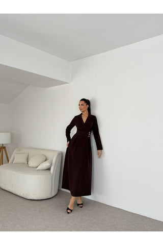 Kruvaze yaka uzun boy elbise