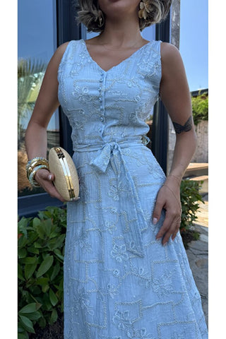 Elegant Midi Elbise - Mavi -  EU3224