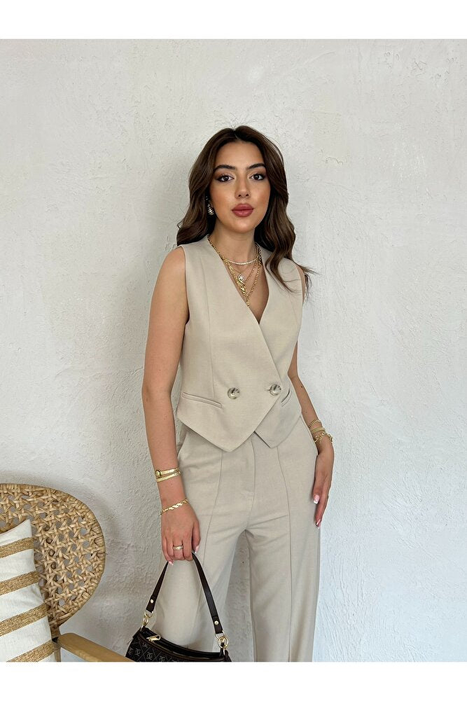 Astarlı Fletolu Kolsuz Kadın Yelek