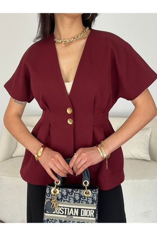 Belden Oturtmalı Kısa Kol Düğmeli Kadın Ceket