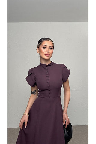 Düğmeli Midi Elbise - Siyah - EU3201