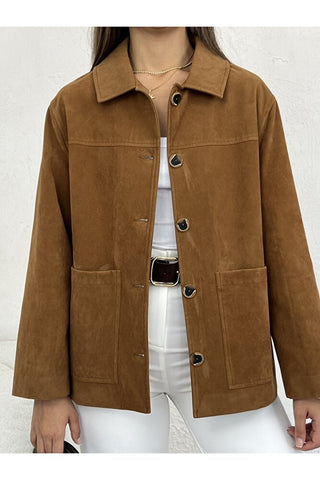 Kadife Düğmeli Kadın Günlük Astarlı Ceket Gömlek