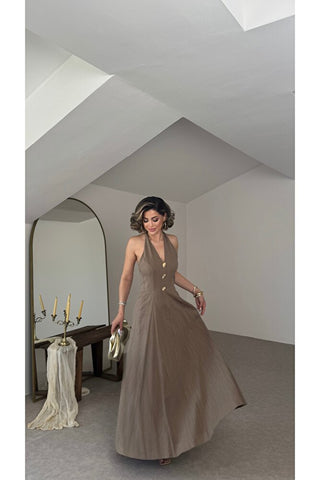 Sole Halter Yaka Maxi Elbise - Vizon - EU3211