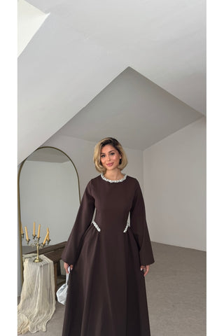 Amour Uzun Kol Elbise - Kahverengi - EU3255