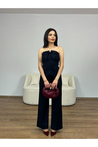 Cepli Önü Fiyonlu Straplez Takım