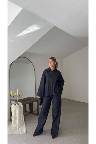 Oversize Düğme Detaylı Takım - Lacivert - EU2170