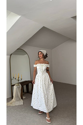 Romance Korsaj Elbise - Yeşil Çiçek Desenli - EU3213