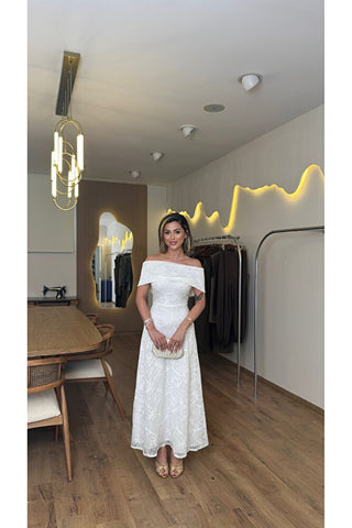 Juliette Beyaz Midi Elbise - Beyaz - EU3237