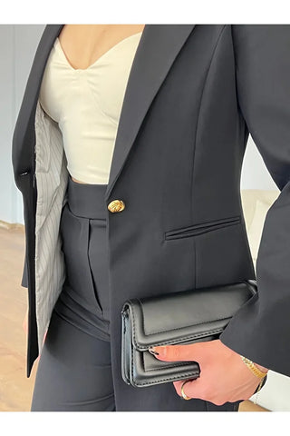 Fletolu Astarlı Slim Blazer Ceket