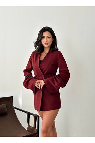 Kolu Büzgü Detaylı Astarlı Kadın Orta Boy Günlük Özel Gün Blazer Ceket