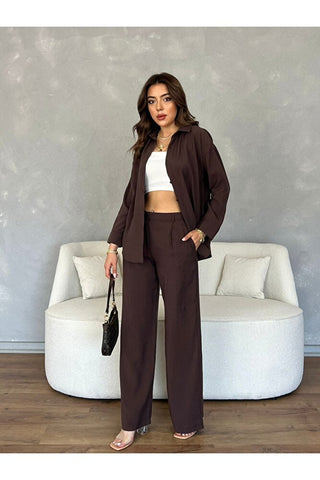 Pile Detaylı Bol Paça Pantolon