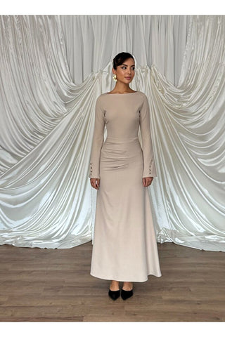 Kol Düğme Detaylı Çan İnen Beli Oturan Uzun Boy Günlük Özel Gün Marbella Kadın Elbise