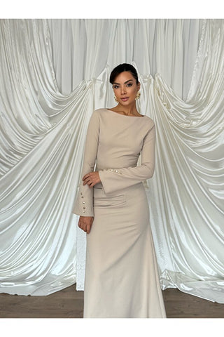 Kol Düğme Detaylı Çan İnen Beli Oturan Uzun Boy Günlük Özel Gün Marbella Kadın Elbise