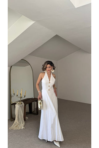 Sole Halter Yaka Maxi Elbise - Beyaz - EU3211