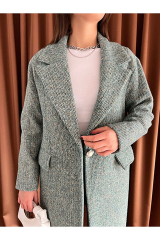 Oversize Simli Astarlı Kaşe Kaban