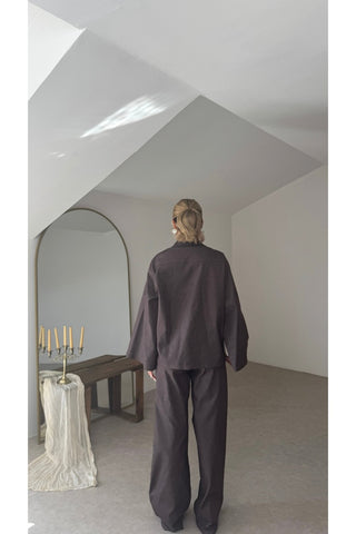 Oversize Düğme Detaylı Takım - Kahverengi - EU2170