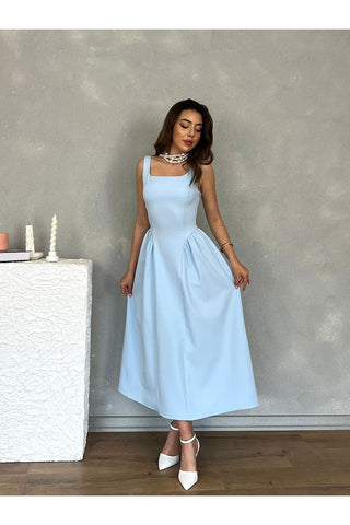 Kare Yaka Uzun Boy Günlük Özel Gün Kadın Elbise