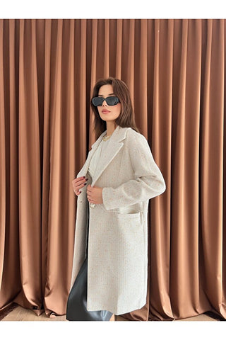 Oversize Simli Astarlı Kaşe Kaban