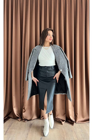 Oversize Simli Astarlı Kaşe Kaban