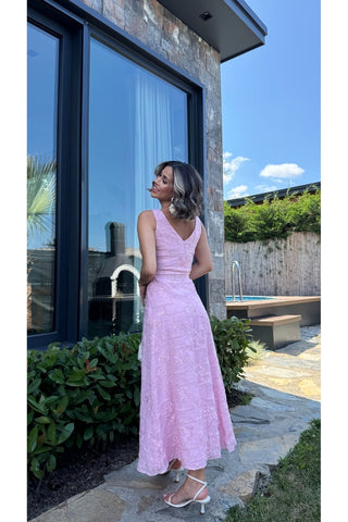 Elegant Midi Elbise - Pembe -  EU3224
