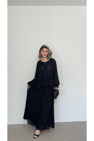 Oversize Bluz Ve Etek Takım-Siyah-EU2164