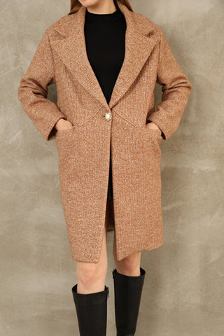 Oversize Simli Astarlı Kaşe Kaban