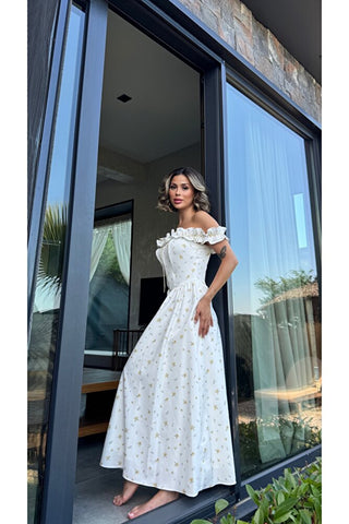 Romance Korsaj Elbise - Sarı Çiçek Desenli - EU3213
