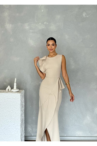 Asimetrik Kesim Eteği Ve Tek Kolu Volanlı Şık Özel Gün Kadın Davet Elbisesi