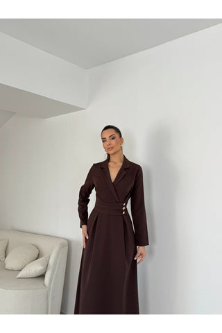 Kruvaze yaka uzun boy elbise