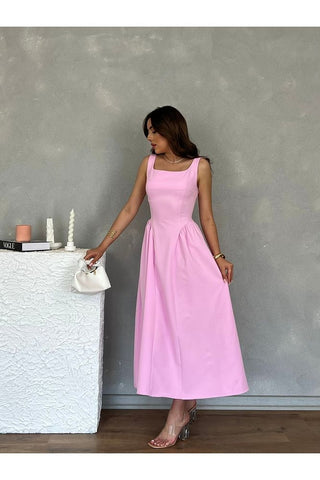 Kare Yaka Uzun Boy Günlük Özel Gün Kadın Elbise